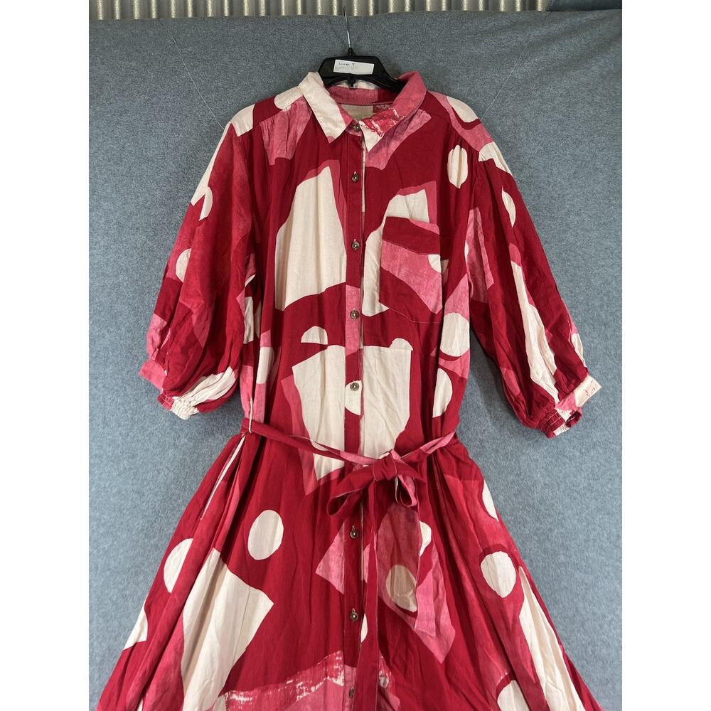 Anthropologie Red and Cream Abstract Maxi Dress XL - Picture 3 of 7